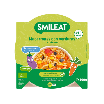 Smileat Refeição Massa com Legumes da Horta Bio 200g | +15 Meses