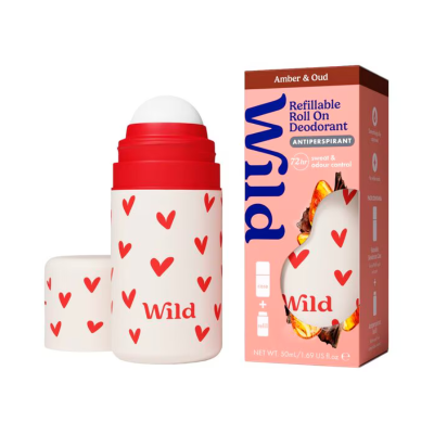 5061103351807 WILD Desodorizante Roll-On Caixa+Recarga Corações Âmbar e Ágar 50ml
