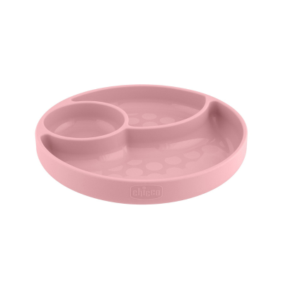 7580563 Chicco Prato Silicone com Divisórias e Ventosa Rosa 12M+ | Compatível com micro-ondas e máquina de lavar loiça