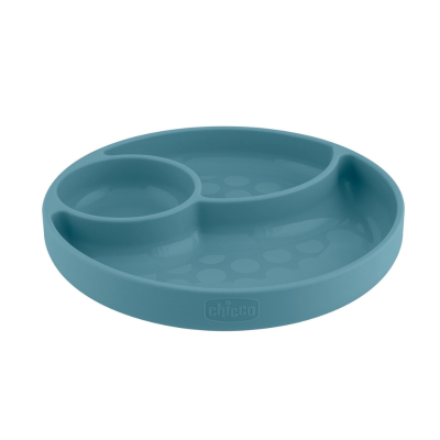 7580571 Chicco Prato Silicone com 3 Divisórias e Ventosa Azul 12M+ | Compatível com micro-ondas e máquina de lavar loiça
