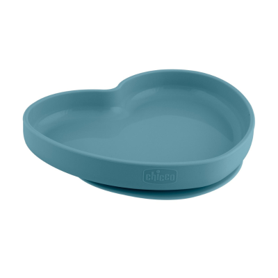 7580597 Chicco Prato Coração Silicone com Ventosa Azul 9M+ | Apto para micro-ondas e máquina de lavar loiça