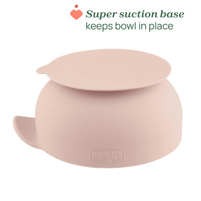 Chicco Easy Bowl Tigela Silicone Ventosa Rosa 6M+ | Farmácia d'Arrábida