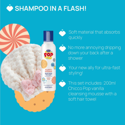 Chicco Pop Whippy Mousse Banho 2em1 Baunilha 200ml + Toalha | Farmácia d'Arrábida