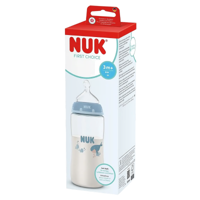 NUK Biberão First Choice Silicone Azul M +3 M 300ml | Farmácia d'Arrábida