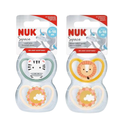 Nuk Chupeta Space Tetina Silicone Animais 6-18M 2 Uni.