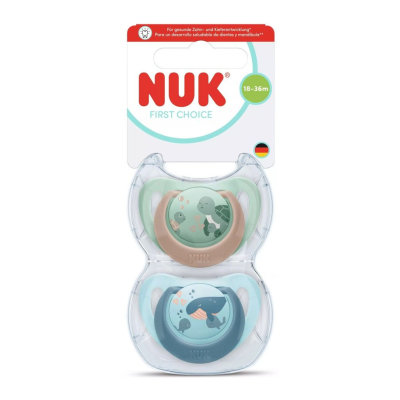 7577056 NUK First Choice Chupetas Silicone Azul 18-36M 2 Uni. | Tartaruga e Baleia