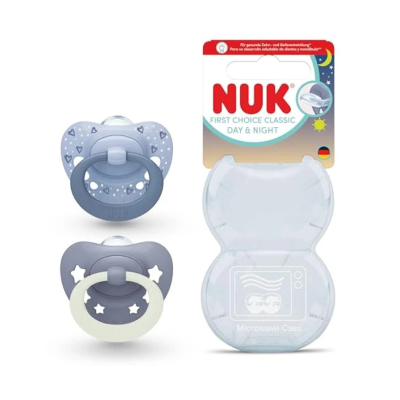 7577155 NUK Chupetas First Choice Dia e Noite Azul 0-6M Uni. 2 | Brilham no escuro
