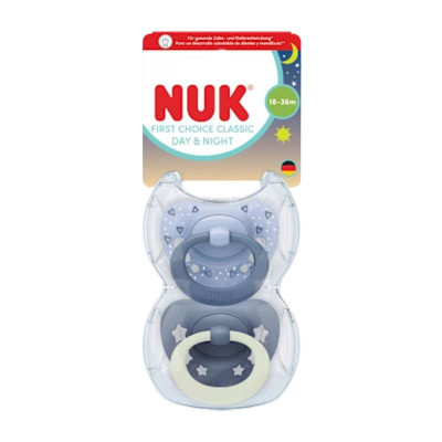 7577114 NUK Chupeta First Choice Dia e Noite Azul 18-36M Uni. 2 | Brilham no escuro