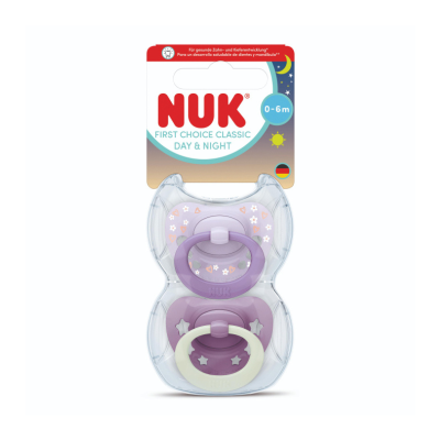 7577148 NUK Chupeta First Choice Dia e Noite Roxo 0-6M Uni. 2 | Brilham no escuro
