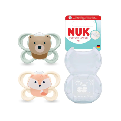 7577338 NUK Chupeta Perfect Match Air Silicone Raposa/Urso 0-2 Meses 2 Uni.