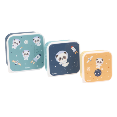 8434149318474 Tutete 3 Lancheiras Pandas In Space | Caixas Snacks Infantil BPA Free