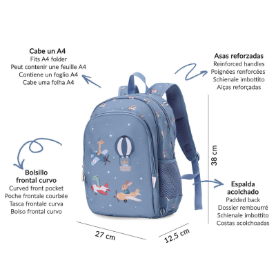 Tutete Mochila Escolar Média c/ Porta Chaves Planes 39cm | Farmácia d'Arrábida