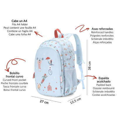 Tutete Mochila Escolar Média c/ Porta Chaves Circus Show 39cm  | Farmácia d'Arrábida