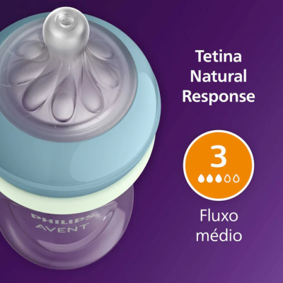 Philips Avent Biberão Noite Natural Response 260ml 3-6M | Farmácia d'Arrábida