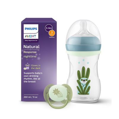 7615252 Philips Avent Biberão Natural Response Noturno 260ml + Chupeta Ultra Soft 0-6M