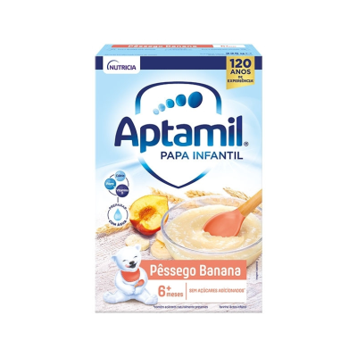 7525832 Aptamil Papa Láctea Pêssego Banana 225g +6 Meses | Preparar com Leite